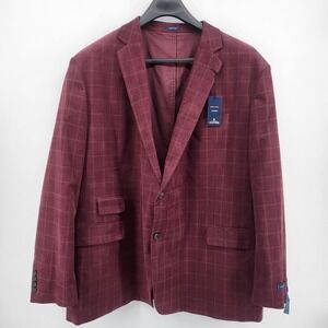 Stafford 60 Long Burgundy Check Corduroy Big & Tall Fit Blazer Coat Jacket new